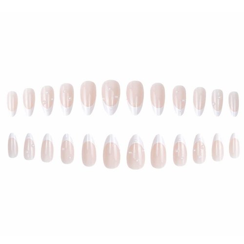 Foccna French Press on Nails Medium, Pearl White Fake Nails Almond Acrylic False Artificial Nails for Women and Girls 24 pcs