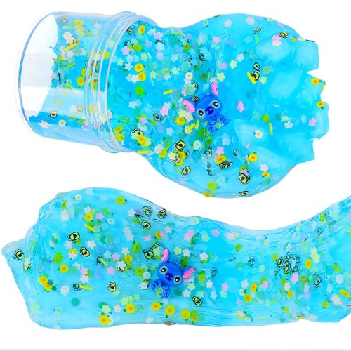Blue Jelly Cube Crunchy Slime, Soft Non-Stick Clear Crystal Slime, Stress Relief Toy for Girls and Boys, for Kids Party Favors Gifts Ideas, Birthday Gifts