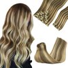 GOO GOO Clip in Hair Extensions Real Human Hair, 14inch 150g 9Pcs, 8A/22 Medium Brown Highlighted Golden Blonde, Remy Human Hair Extensions Clip ins for Women, Natural Human Hair
