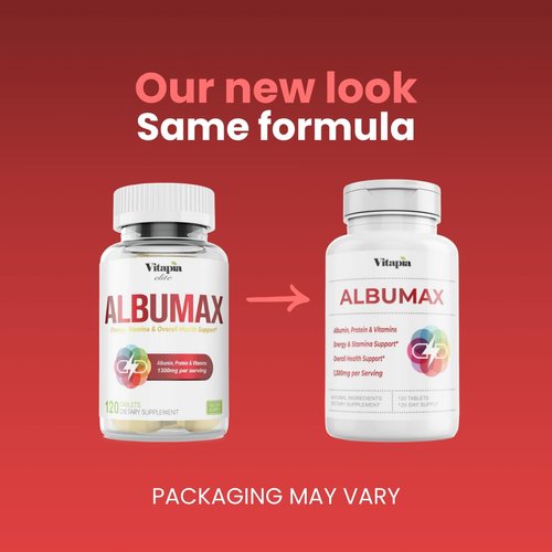 Albumin Supplement with Vitamin B Complex, Amino Acids, Egg White & Whey Protein Powder - Energy, Stamina, Immune, Wellness Support - 120 Tablets, Non-GMO, Gluten-Free