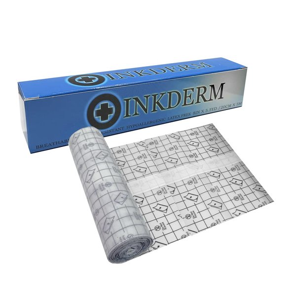INKDERM Transparent Adhesive Bandage 8"x200" Roll, (8" x 5.5 Yards Roll) - Equivalent to 22 Sheets of 8"x9" Tattoo Skin Aftercare Dressing