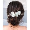 Cubahop Bride Wedding Flower Hair Pieces Silver Bridal Pearl Hair Accessories Rhinestones Hair Comb Slides for Women and Girls