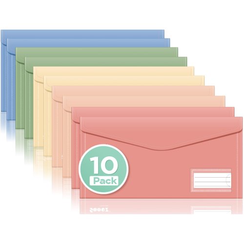 Sooez 10 Pack Reusable Envelopes, Small Pencil Pouch, Pencil Bags Bulk, Receipt Cash Holder, Money Bags, Small Plastic Envelopes, Receipt Envelope for School Office Supplies Travel Accessories