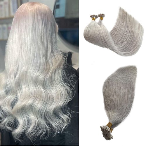 Platinum Silver U Tip Hair Extensions Real Human Hair Fusion Hair Extensions Keratin Bond Hair Extensions Color Platinum Blonde Stright Nail Tip Hair Extensions Human Hair 50g/50s 16"