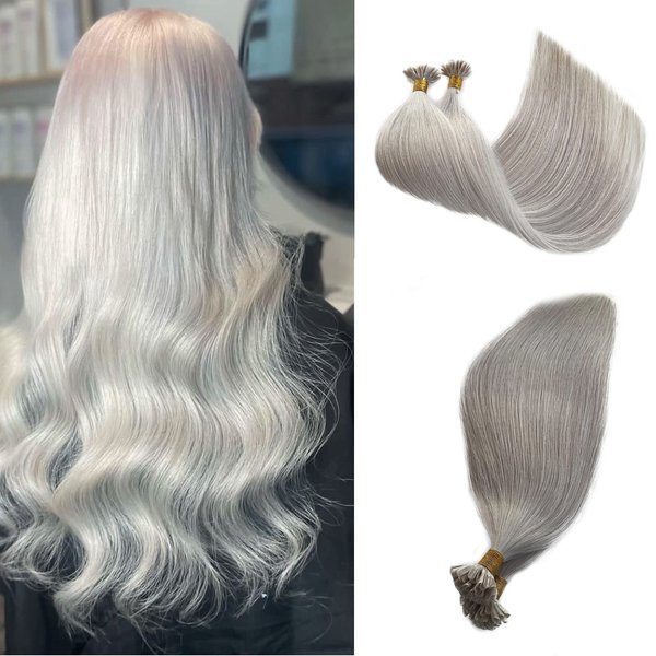Platinum Silver U Tip Hair Extensions Real Human Hair Fusion Hair Extensions Keratin Bond Hair Extensions Color Platinum Blonde Stright Nail Tip Hair Extensions Human Hair 50g/50s 16"