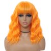 MINLEE Orange Wig with Bangs for Women 14 Inch Short Bob Wavy Curly Wig Orange Hair Wigs Heat Resistant Synthetic Wigs