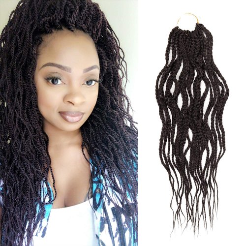 20 Inch AU-THEN-TIC Wavy Box Braid Crochet Hair Goddess Box Braids Crochet Hair Crochet Box Braids Pre Stretched Synthetic Hair Extensions (20 Inch (Pack of 8), 2-Dark Brown)