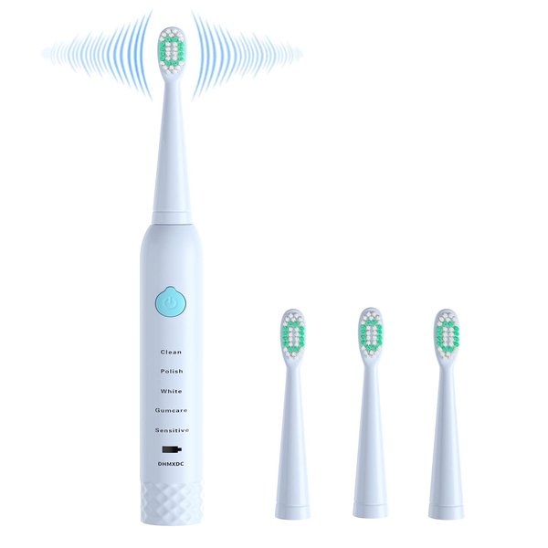 DHMXDC Sonic Electric Toothbrush for Kids and Adults, 5 Modes with 2 Min Build in Timer, Ultrasonic Toothbrush with 4 Brush Heads Charging Power Toothbrush