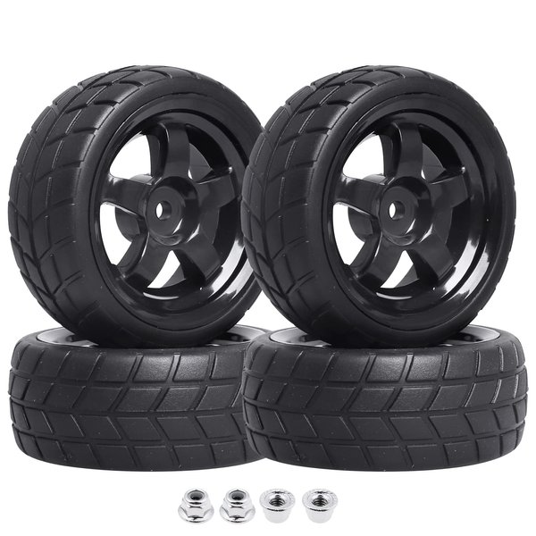 FriHobby 12mm Hex Wheel Rims & Rubber Tires with Foam Inserts for RC 1/10 On-Road Touring Car, Set of 4