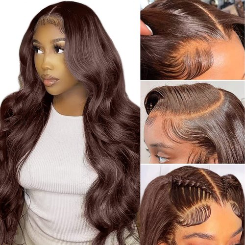 13x6 Chocolate Brown Body Wave Lace Front Wigs Lace Front Wig Human Hair with Baby Hair 150 Density Brazilain Virgin Glueless Wigs Human Hair Brown Colored Human Hair Wigs For Women pre plucked 20Inch