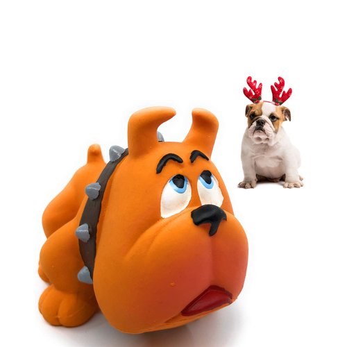 Bulldog - Squeaky Dog Toy - Soft, Natural Rubber (Latex) - for Puppies, Small Dogs & Medium Breed - Indoor Play - Complies with Same Safety Standards as Baby Toys