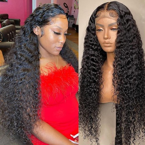 360 Deep Wave Lace Frontal Wigs Human Hair HD Transparent Deep Wave Wigs 200% Density Pre Plucked with Baby Hair Brazilian Virgin Lace Front Human Hair Wigs for Black Women Natural Color(24inch)