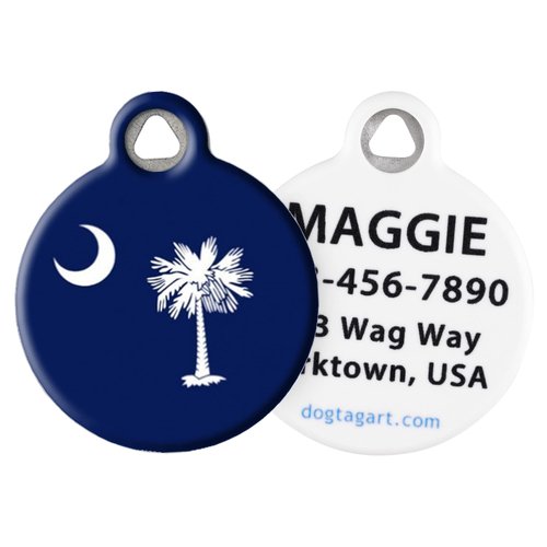 Dog Tag Art South Carolina Flag Personalized United States State Flag Pet ID Tag for Dogs and Cats, Silent Dog Tag with Customized Identification Information - Small .875" Diameter