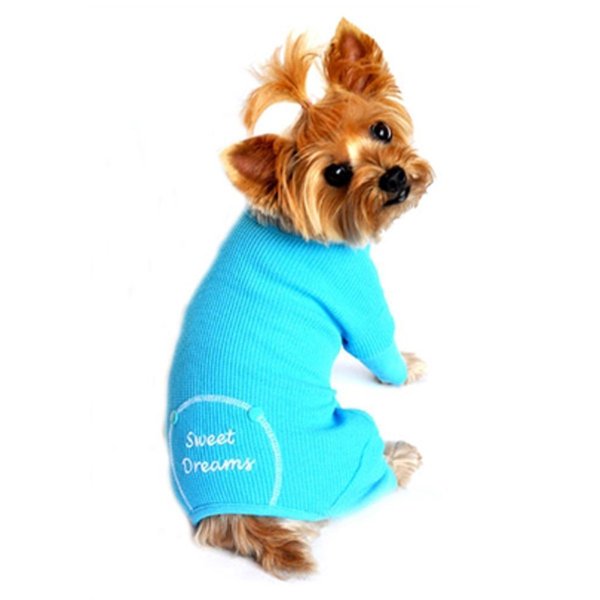 Doggie Design "SWEET DREAMS" THERMAL DOG PET EMBROIDERED BLUE COTTON PAJAMAS ALL SIZES (XS)