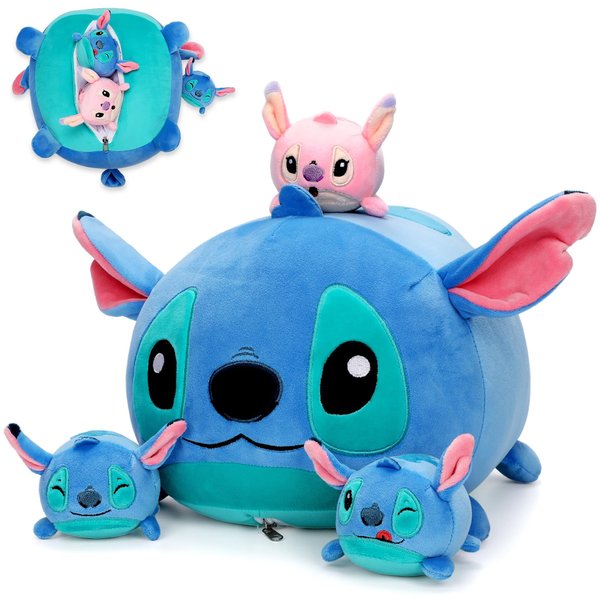 Teluhui 16.9 Inch Cartoon Plush - Alien Mother and Child Plush Cartoon Mommy with 3 Baby Little Monster Stuffed Animal Plushie Pillow Alien Plush Xmas Gift for Fans Boys Girls