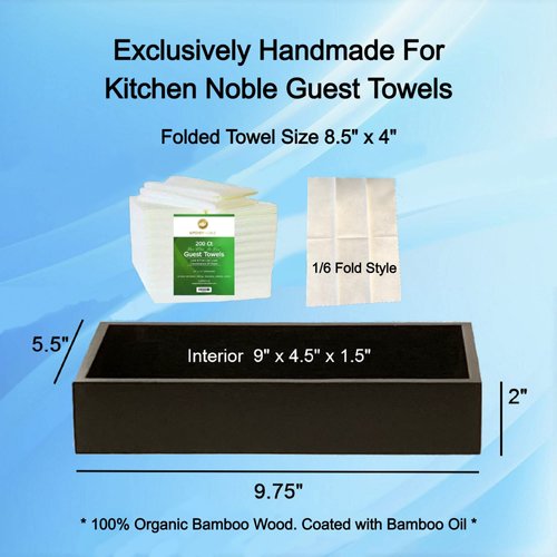 Bamboo Guest Towel Holder In Black (9.75"x 5.50"x 2") – Bathroom Napkin Tray – Multipurpose Organizer Box - For Guest Bathroom, Desk, Dining Table, Kitchen Counter & Drawers
