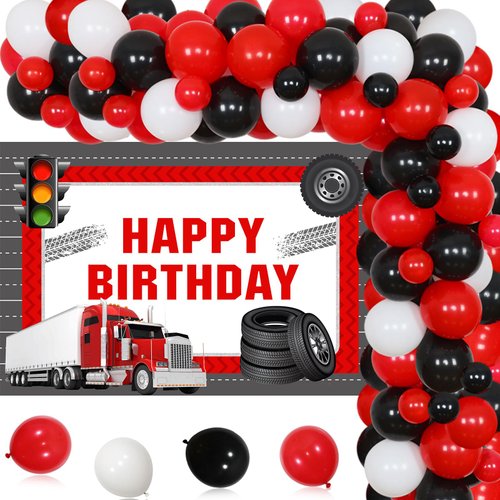 Wonmelody Construction Truck Birthday Party Decorations Semi Truck Happy Birthday for Boy and Girl Truck Balloons Garland Truck Theme Birthday Party Supplies 1st, 2nd, 3rd