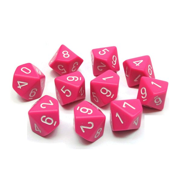 Chessex Opaque Pink/White D10 Dice Set (10)