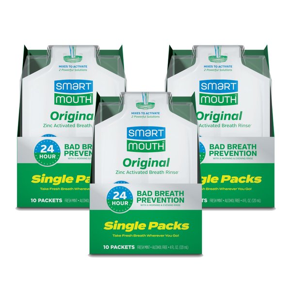 SmartMouth Original Activated Mouthwash - Adult Mouthwash for Fresh Breath - Oral Rinse for 24-Hour Bad Breath Relief with Twice Daily Use - Fresh Mint Flavor - 0.4 Fl Oz (30 Travel Packs)