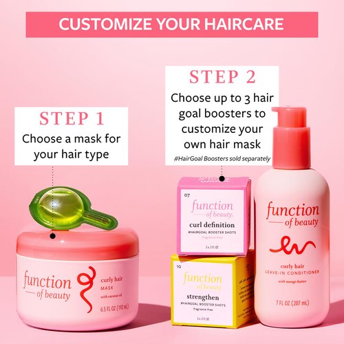 FUNCTION OF BEAUTY Curly Hair Mask Base, 6.5 oz Each (2-Pack) - Deep Conditioning Formula With Coconut Oil and Shea Butter for Smooth, Hydrated, Healthier Looking Curls