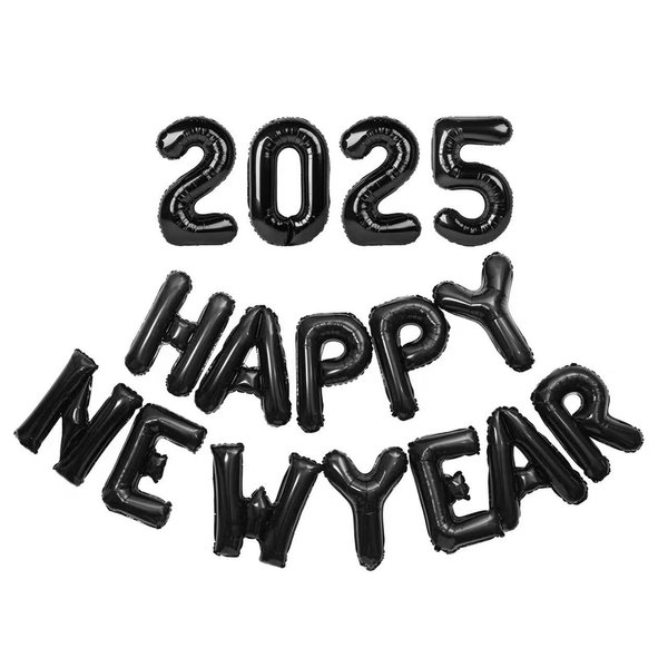 Black Happy New Year Balloons 2025, 16 Inch 2025 Balloons Numbers, New Years Eve Party Supplies 2025, NYE Decorations 2025, Happy New Year Decorations 2025 Black