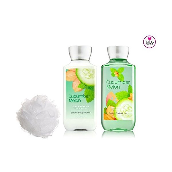 Bath & Body Works - Signature Collection -Cucumber Melon - Body Lotion 8 Fl Oz - Shower Gel 10 Fl Oz & Shower Sponge Gift Set Men or Women