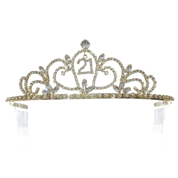 SAMKY Gold Birthday Party Rhinestone Crystal Tiara Crown - 21st 21th Twenty one T1309