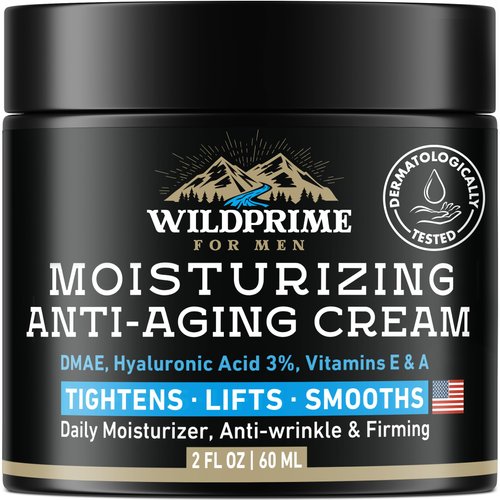Men's Face Moisturizer Cream - Anti Aging & Wrinkle - Made in USA - Collagen, Hyaluronic Acid, Vitamins E & A, Avocado Oil - After Shave Lotion - Age Facial Skin Care, Day & Night Moisturizing, 2 oz