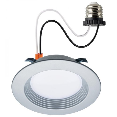 Satco S11833R1, 6.7 Watt; Dimmable LED Downlight Retrofit; 4 Inch; CCT Selectable Warm White to Natural Light; 120 Volts; Brushed Nickel Finish; Residential and Commercial Use