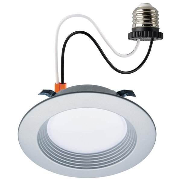 Satco S11833R1, 6.7 Watt; Dimmable LED Downlight Retrofit; 4 Inch; CCT Selectable Warm White to Natural Light; 120 Volts; Brushed Nickel Finish; Residential and Commercial Use
