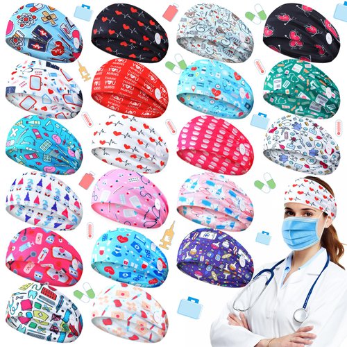 Jexine 20 Pcs Nurse Headbands with Button for Women Nursing Headbands for Nurses Doctors Nursing Accessories Mask Headbands Non Slip Hair Bands for Ear Protection Men Girls Workout Yoga(Nurse)
