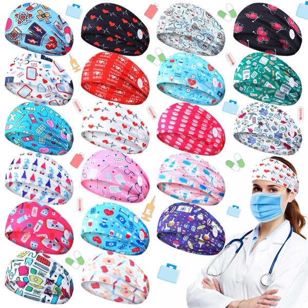 Jexine 20 Pcs Nurse Headbands with Button for Women Nursing Headbands for Nurses Doctors Nursing Accessories Mask Headbands Non Slip Hair Bands for Ear Protection Men Girls Workout Yoga(Nurse)