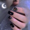 Yivaiks Star Black Press on Nails Short Goth Fake Nails with Glue on Nails Gradient Star Moon Finger False Nail Art for Women and Girls(Black Square 24pcs)
