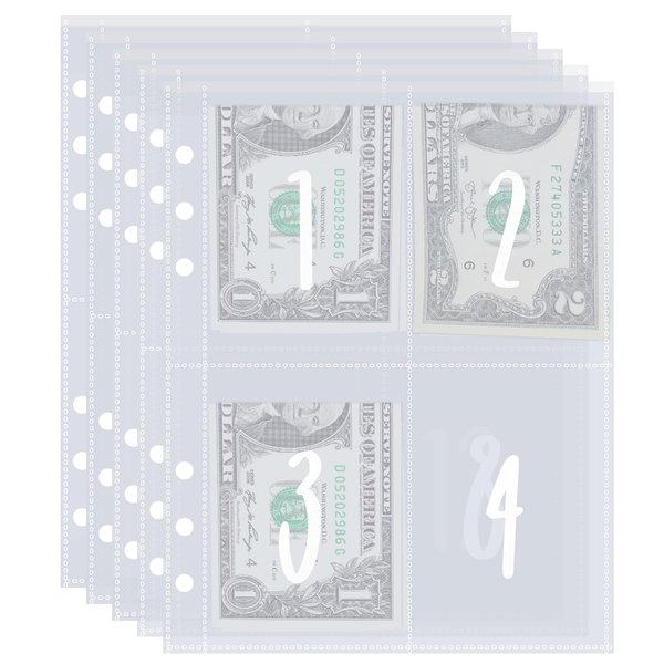AIERSA 25 Sheets 100 Envelopes Money Saving Challenge A5 Ring Binder Inserts for Replacement, Pre-labeled 1-100 Money Pouches for Cash Stuffing