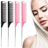 Rat Tail Comb，Parting Comb, Metal Long Steel Pin Rat Tail Combs set，Combs for Hair Stylist，Hair Combs for Women（4Packs,Black|Pink）