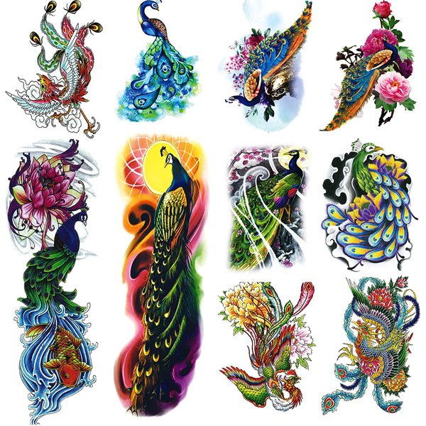 Sleeve Temporary Tattoos Fake Peacock Half Arm Tattoos and Full Sleeves Tattoo Sticker for Women Men Makeup, 10-Sheet