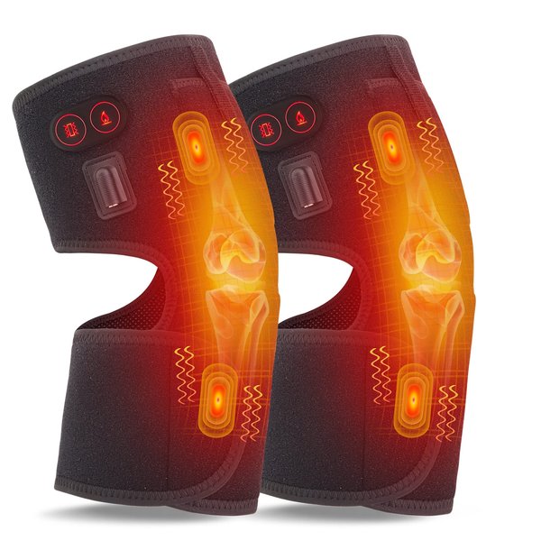 FEETMOR Heated Knee Brace Wrap with Massage - Heated Knee Massager,Heated Knee Braces for Knee Pain, Osteoarthritis, Meniscus Tear, Knee Heating Pad for Men or Women(Double)
