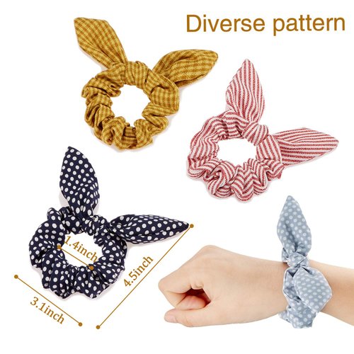 Yaomiao 12 Pieces Scrunchie Bows Bunny Ear Scrunchies Scrunchies for Hair Bow Silk Bowknot Scrunchies Bobbles Elastic Hair Ties Ropes for Women Girls