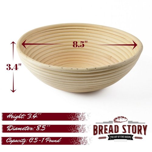 (22 cm) Round Banneton Proofing Basket Set - Brotform Handmade Unbleached Natural Cane For Homemade Crusty Fresh, Easy to Bake Bread With Professional Marks Rising Dough Bread Kit With Washable Liner