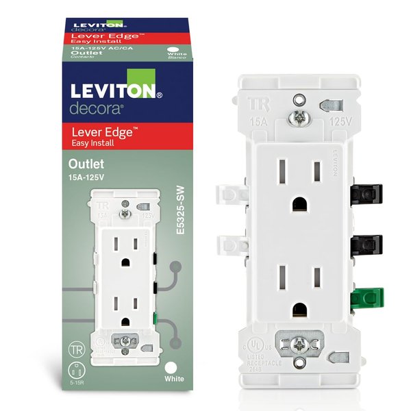 Leviton Lever Edge 15 Amp Tamper-Resistant Duplex Outlet, E5325-SW, White