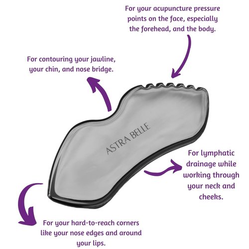 ASTRA BELLE Stainless Steel Gua Sha for Facial Skin Care Scraping Massage Tool with Comb Teeth | Facial Massage, Used for Face, Neck, and Around Lips with Travel Pouch or Case