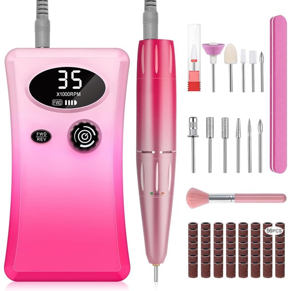 Electric Nail Drill, Urbuti 35000RPM Professional Nail Drill Machine, Portable Rechargeable File Machine Set for Acrylic Gel Nails, Manicure Pedicure Tools for Home and Salon Use(Colorful)