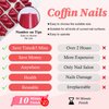 LuckForever 240pc Coffin Press on Nails Medium Fake Nails Red Glue on Nails Short Ballerina Coffin Nails Press ons Acrylic Nails False Nails Full Cover Artificial Fingernails with Adhesive Tabs