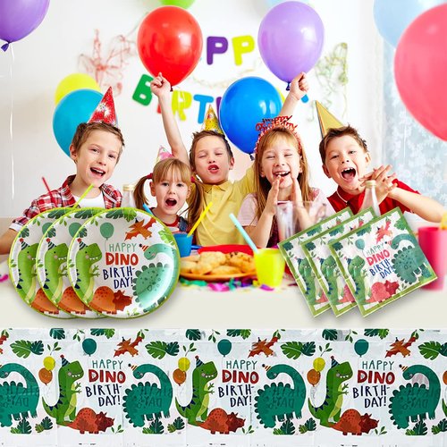 Dinosaur Birthday Party Supplies, Watercolor Dinosaur 20 Plates and 20 Napkins and Tablecloth71 '' x 42 '', for Dinosaur Theme Birthday Party Decoration for Boys Kids