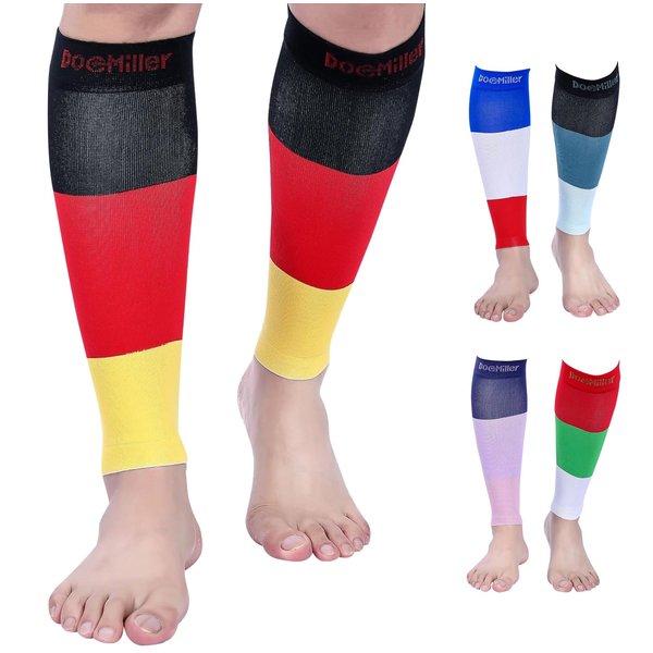 Doc Miller Calf Compression Sleeves for Short People Men and Women Petite 15-20mmHg, 1 Pair Shin Splint Sleeve Recover Varicose Veins and Pain Relief, Black Red Yellow, Medium