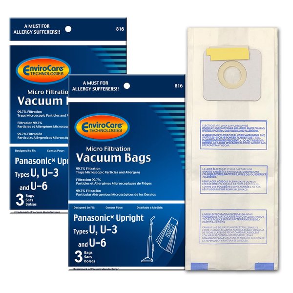 EnviroCare Replacement Micro Filtration Vacuum Cleaner Dust Bags designed to fit Panasonic Types U, U-3, U-6 6 Pack