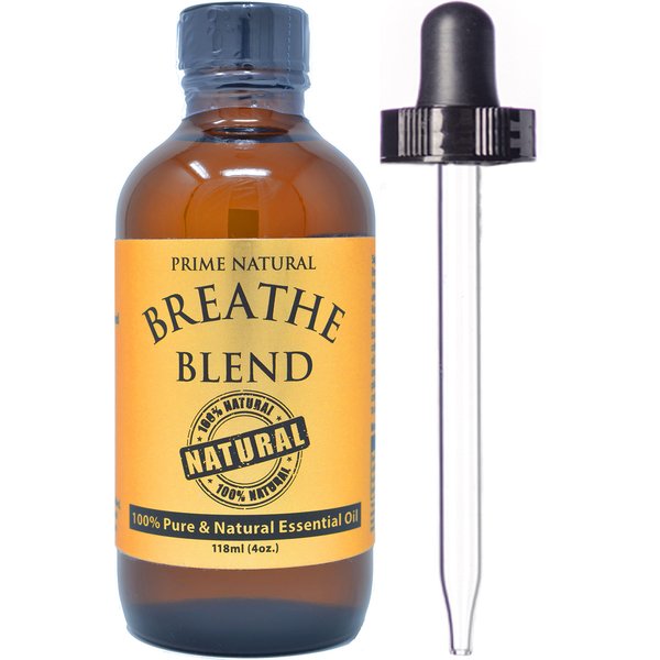 Prime Natural Breathe Essential Oil Blend 4oz - Pure, Undiluted Therapeutic Grade for Aromatherapy, Scents & Diffuser - Sinus Relief, Allergy, Congestion, Cold, Cough, Headache