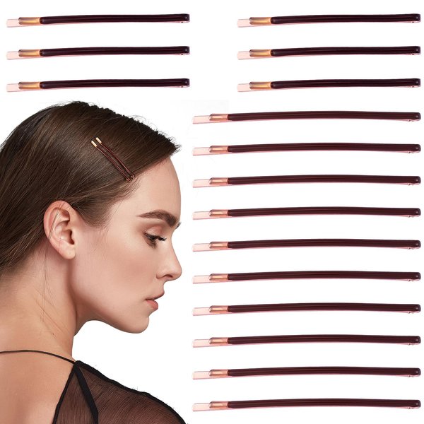 HINZIC 16Pcs Brown Bobby Pins Curved Bobby Pins Metal Decorative Hair Pins Clips Accessories for Thick hair Women Girls Teens((10 Long and 6 Short)