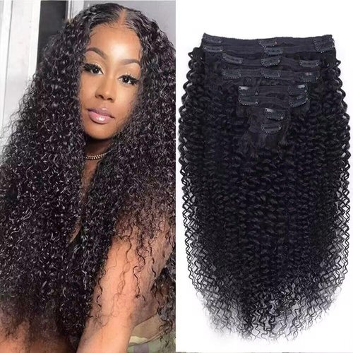 Cecycocy Kinky Curly Clip in Hair Extensions Human Hair for Black Women - 8Pcs 18Clips Double Weft Brazilian Remy Human Hair 3C 4A Clip in Extensions Thick to Ends 120G/4.2oz Natural Black (22 inch)