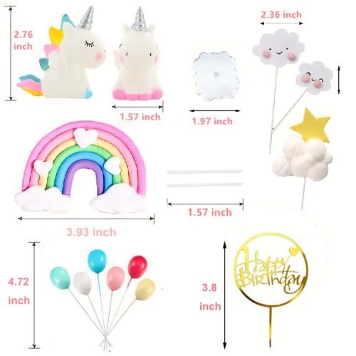 Unicorn Cake Topper, Qoadwem 15pcs Unicorn Rainbow Cake Toppers For Girls with Rainbow Heart Unicorn Cloud Balloon Happy Birthday Cake Decorations For Boys Girls Kids Birthday